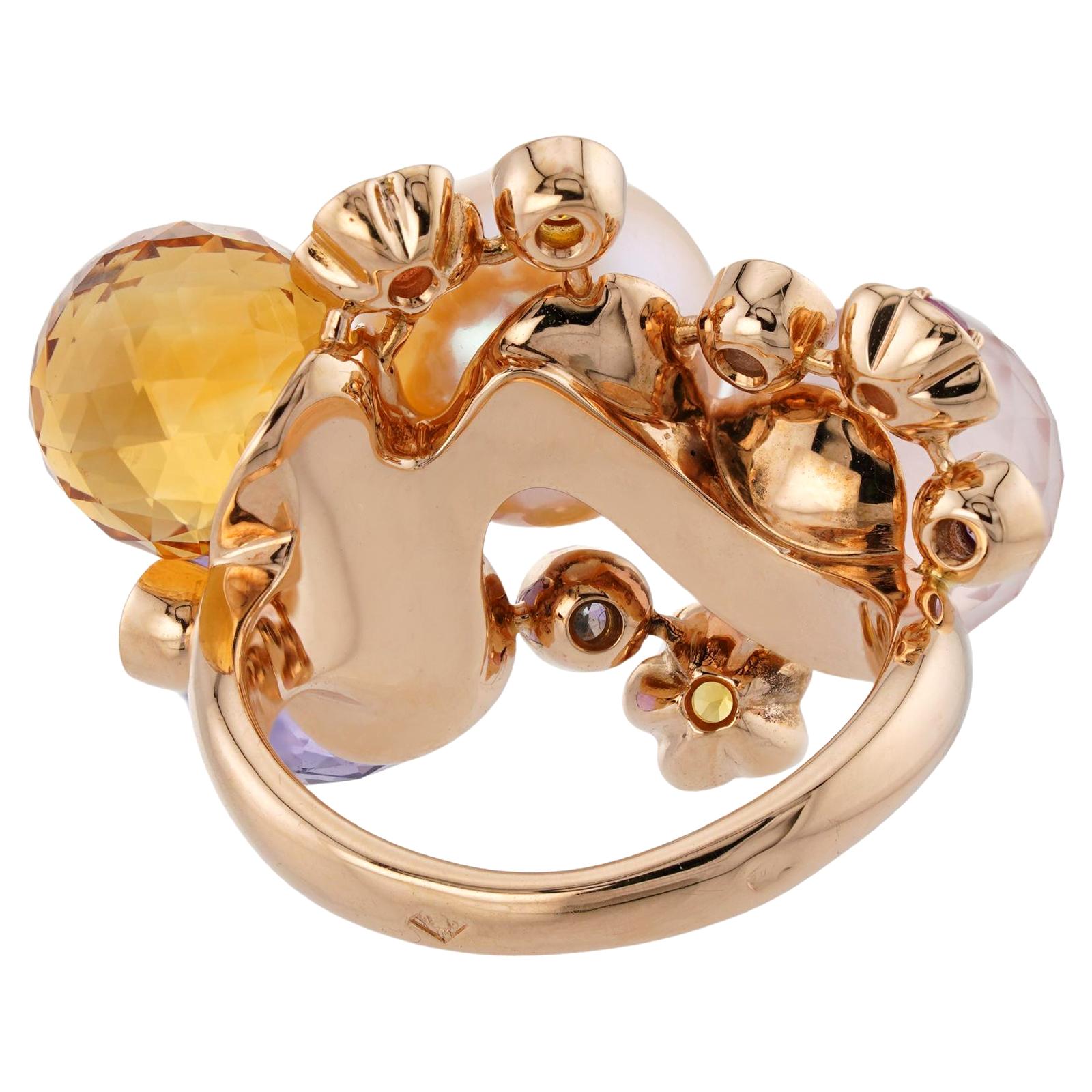 CHANEL Mademoiselle Zuchtperlen-Edelstein-Diamant-Roségoldring im Angebot 1