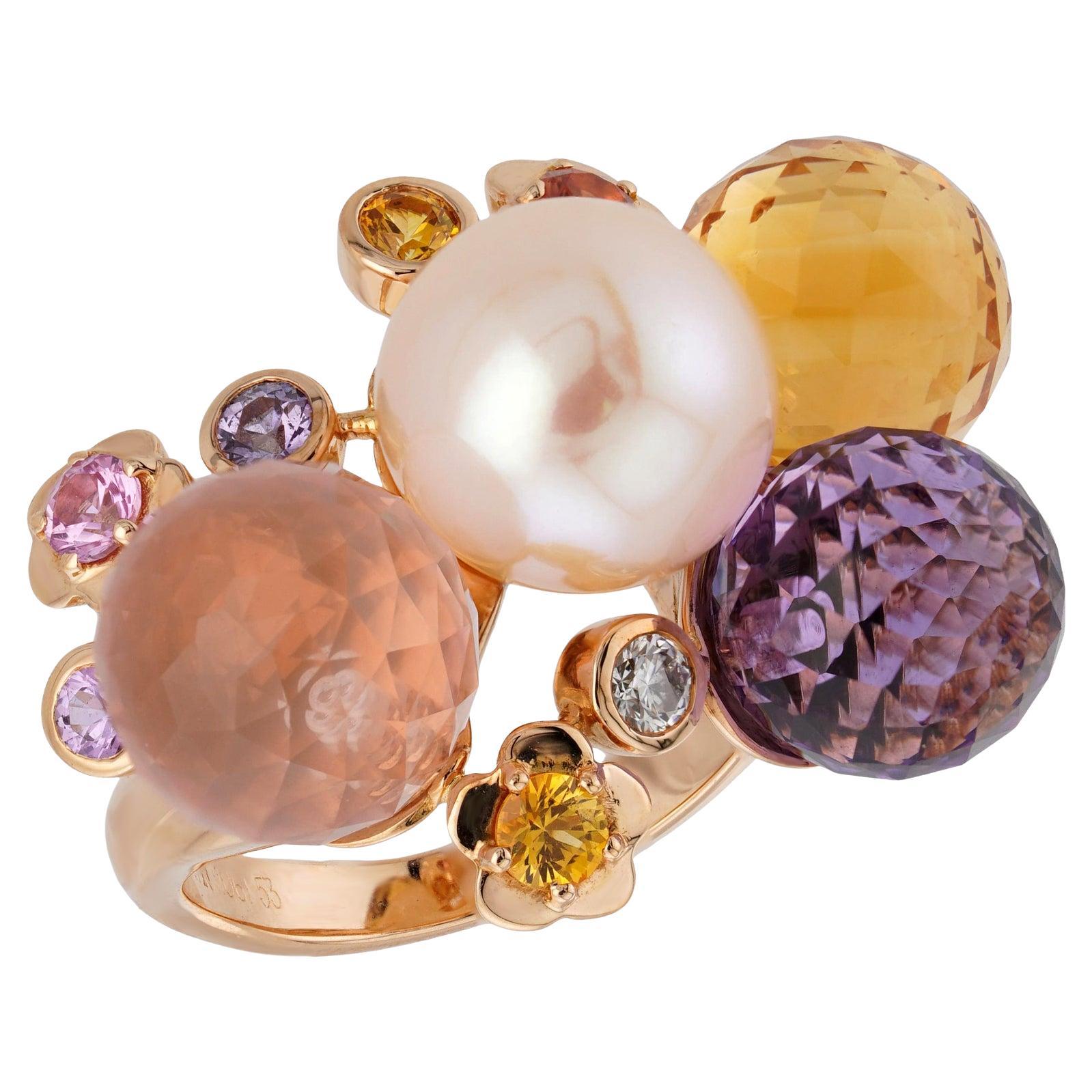 CHANEL Mademoiselle Cultured Pearl Gemstone Diamond Rose Gold Ring