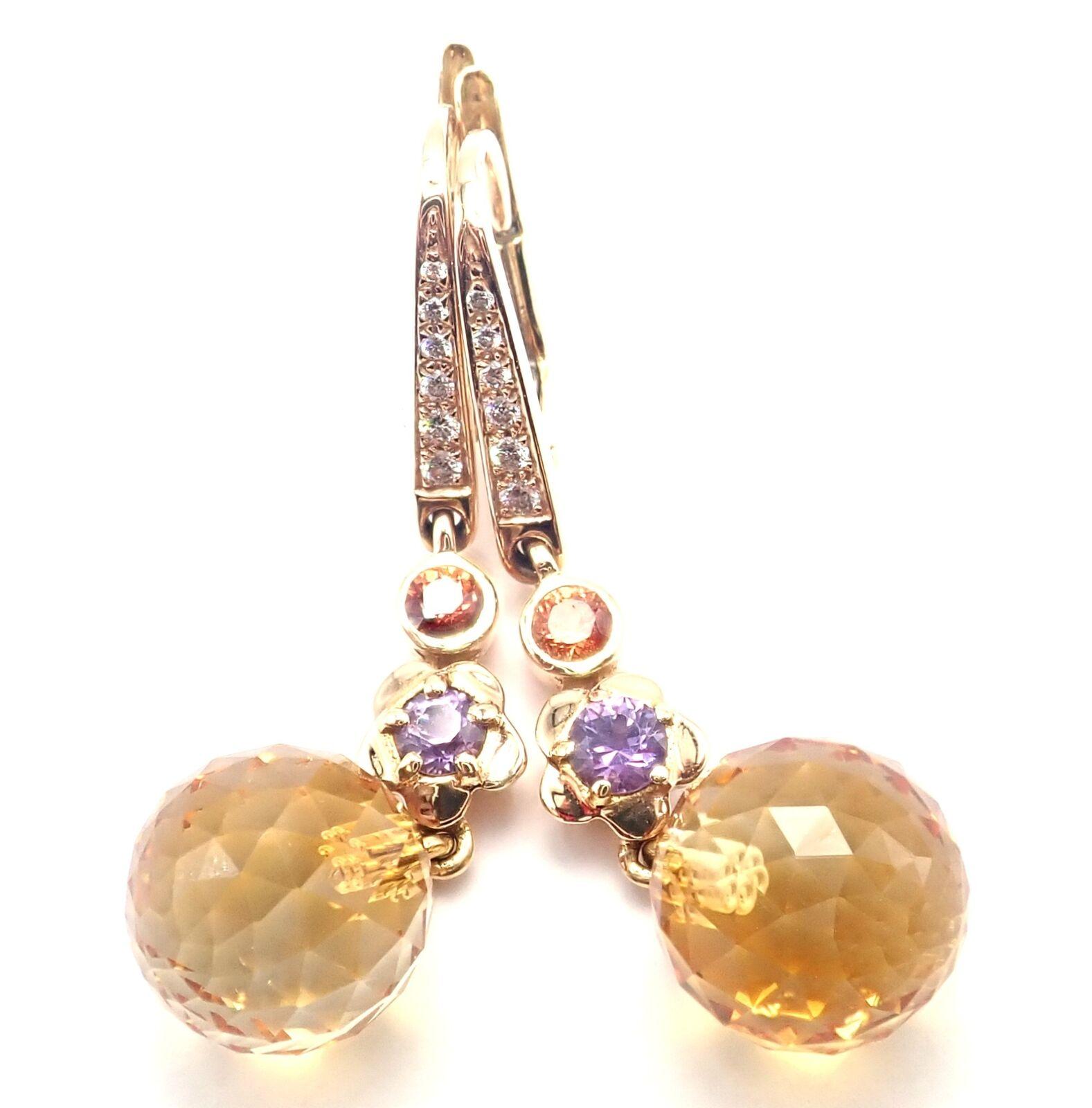 18k Yellow Gold Diamond Diamond Amethyst Citrine Mademoiselle Earrings by Chanel. 
With 2 Beads of faceted Citrine stones
12 round brilliant cut diamonds
2 round amethysts
2 round spersastite garnets
These earrings are made for pierced
