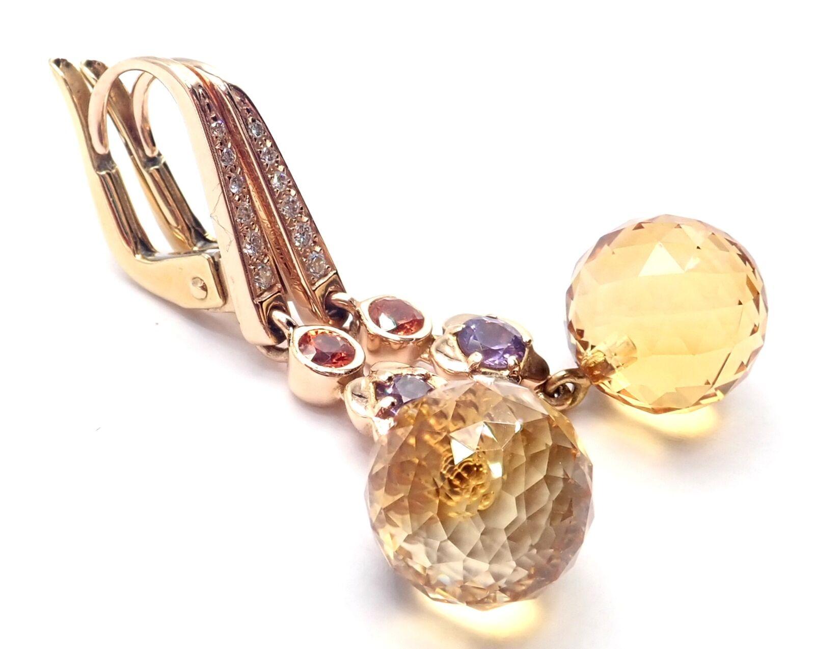 Brilliant Cut Chanel Mademoiselle Diamond Amethyst Citrine Yellow Gold Earrings For Sale