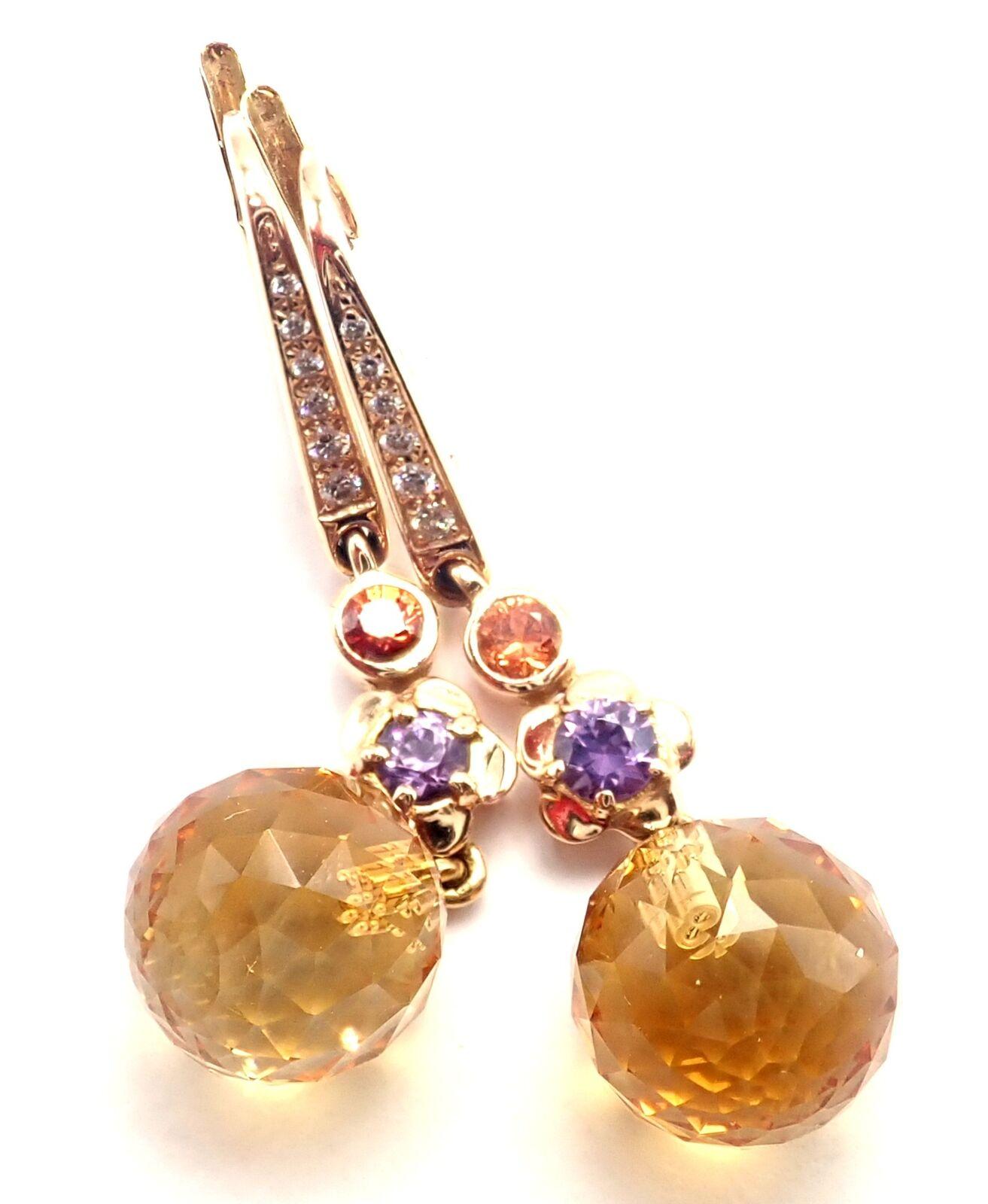 Chanel Mademoiselle Diamond Amethyst Citrine Yellow Gold Earrings For Sale 3