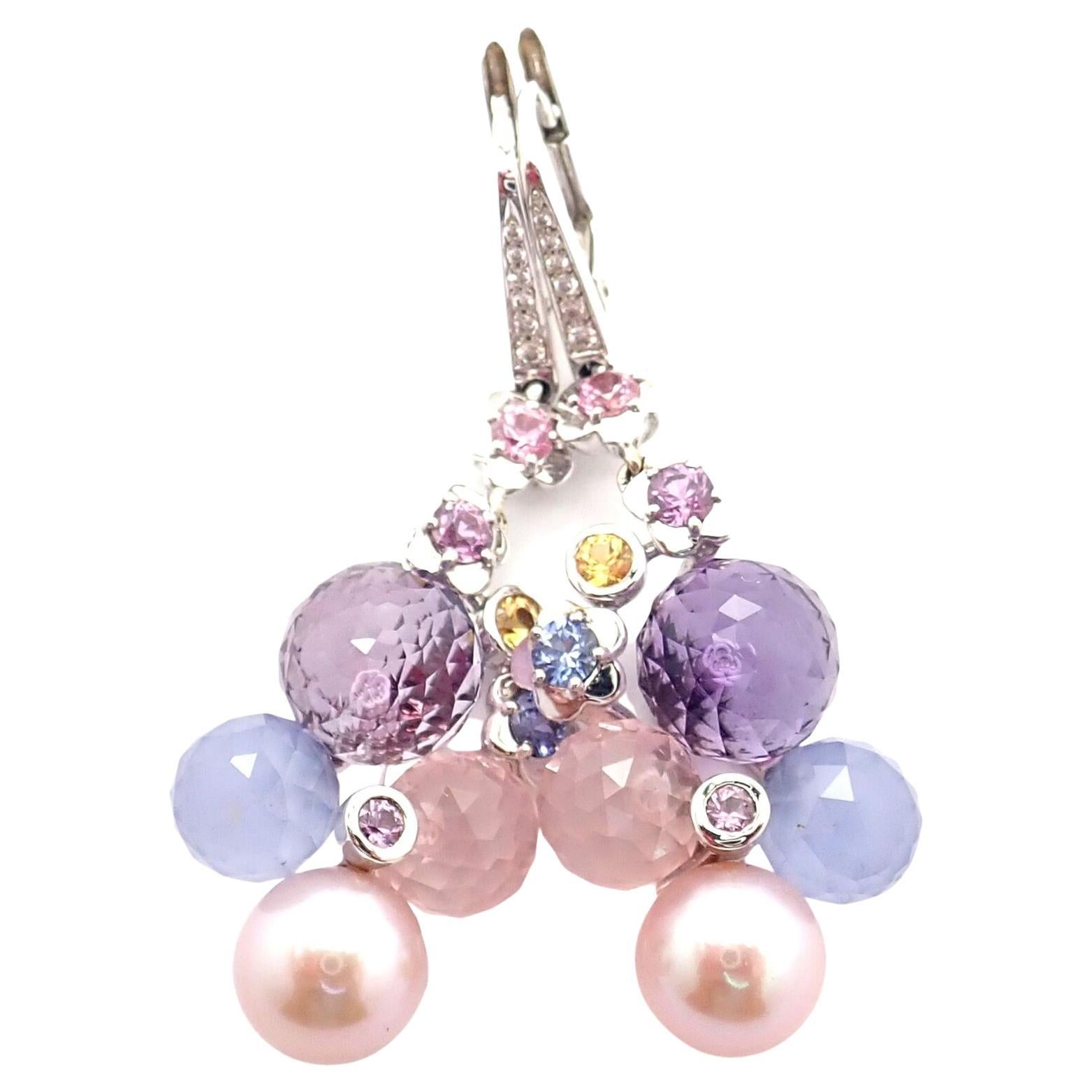 Chanel Mademoiselle Diamond Amethyst Sapphire Pearl White Gold Earrings