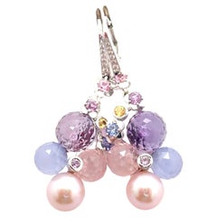 Chanel Mademoiselle Diamond Amethyst Sapphire Pearl White Gold Earrings