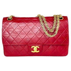 Vintage Chanel Mademoiselle Double Flap Medium Classic Chain 9ca61 Red Lambskin Leather 