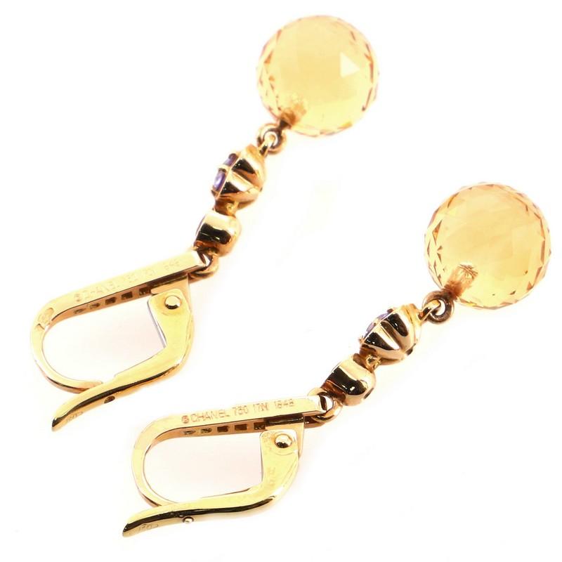 Chanel Mademoiselle Drop Earrings 18k Yellow Gold with Citrine, Fancy Sapphire In Good Condition In New York, NY