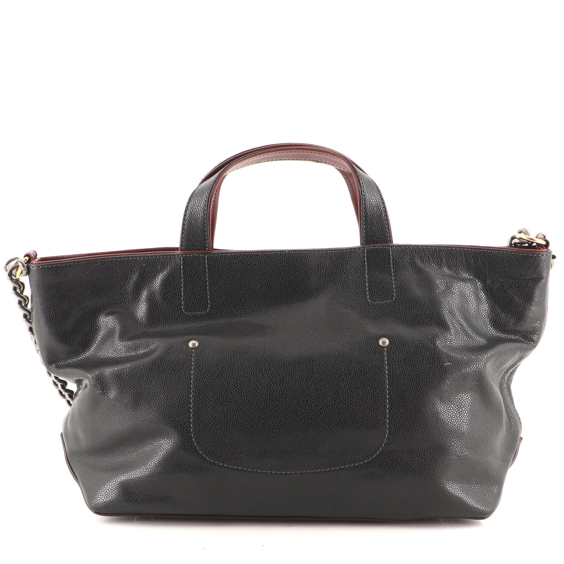 Black Chanel Mademoiselle Lock Chain Tote Glazed Calfskin Large