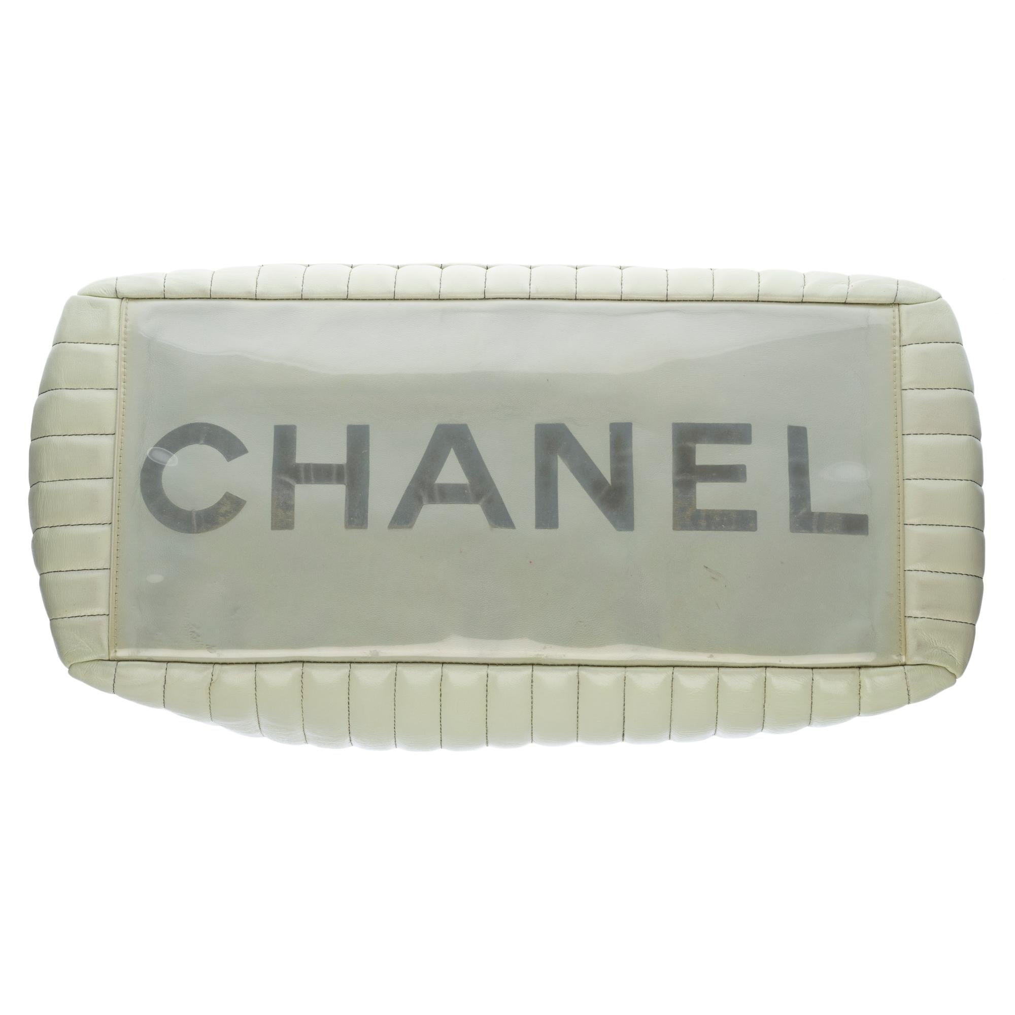 Chanel Mademoiselle Tote bag in light green quilted Vertical lambskin , SHW 3
