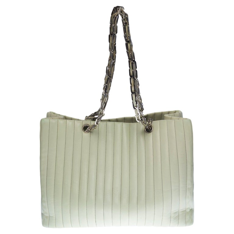Chanel Mademoiselle Tote bag in light green quilted Vertical lambskin , SHW