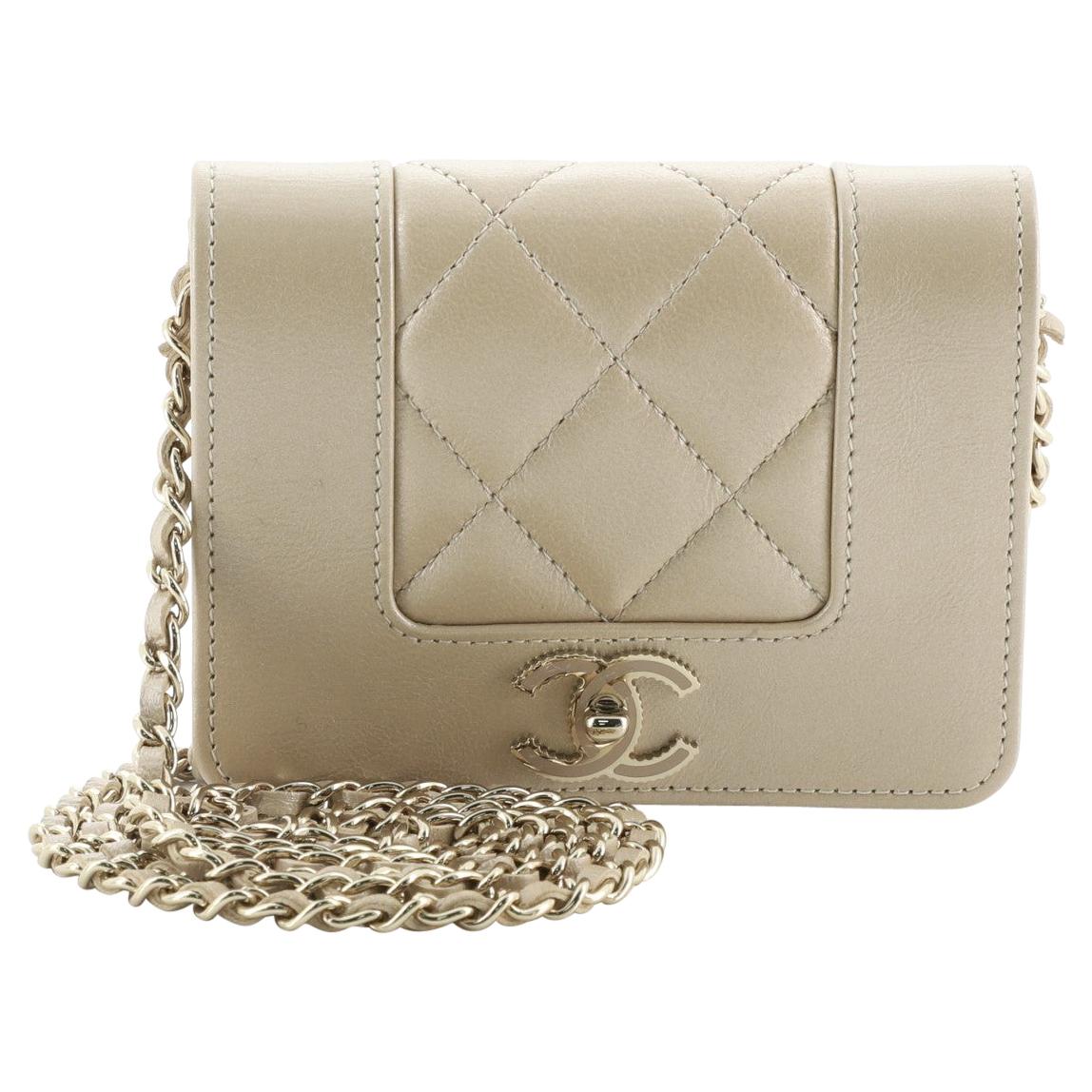 Chanel Mademoiselle Vintage Card Holder on Chain Quilted Iridescent Calfskin