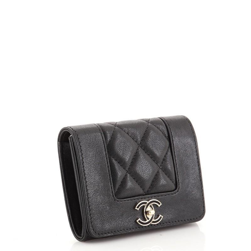 Black Chanel Mademoiselle Vintage Card Holder on Chain Quilted Sheepskin Mini