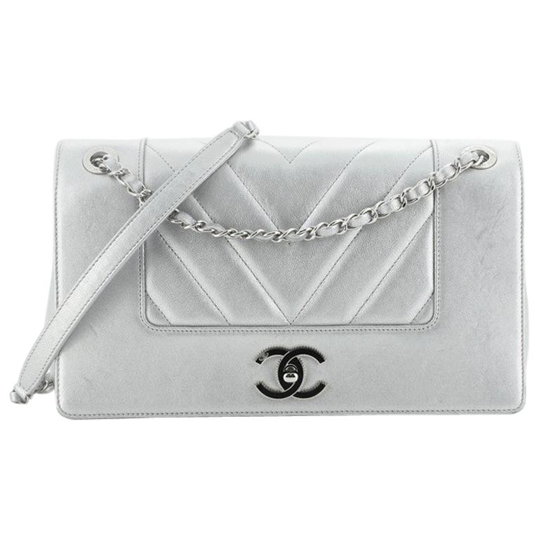 Chanel Mademoiselle Vintage Flap Bag Chevron Sheepskin Medium