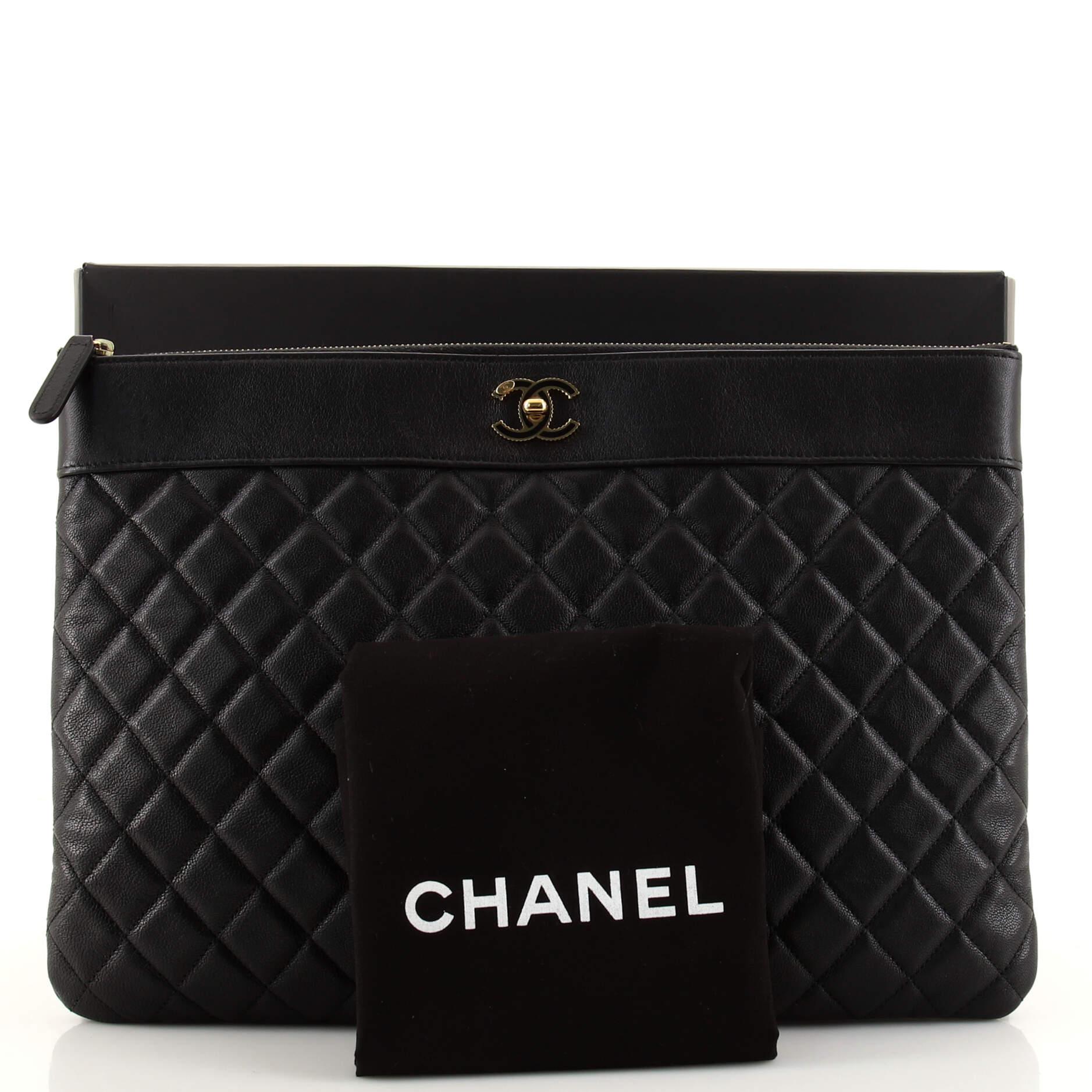 Chanel Mademoiselle Vintage O Case Clutch Quilted Sheepskin Large