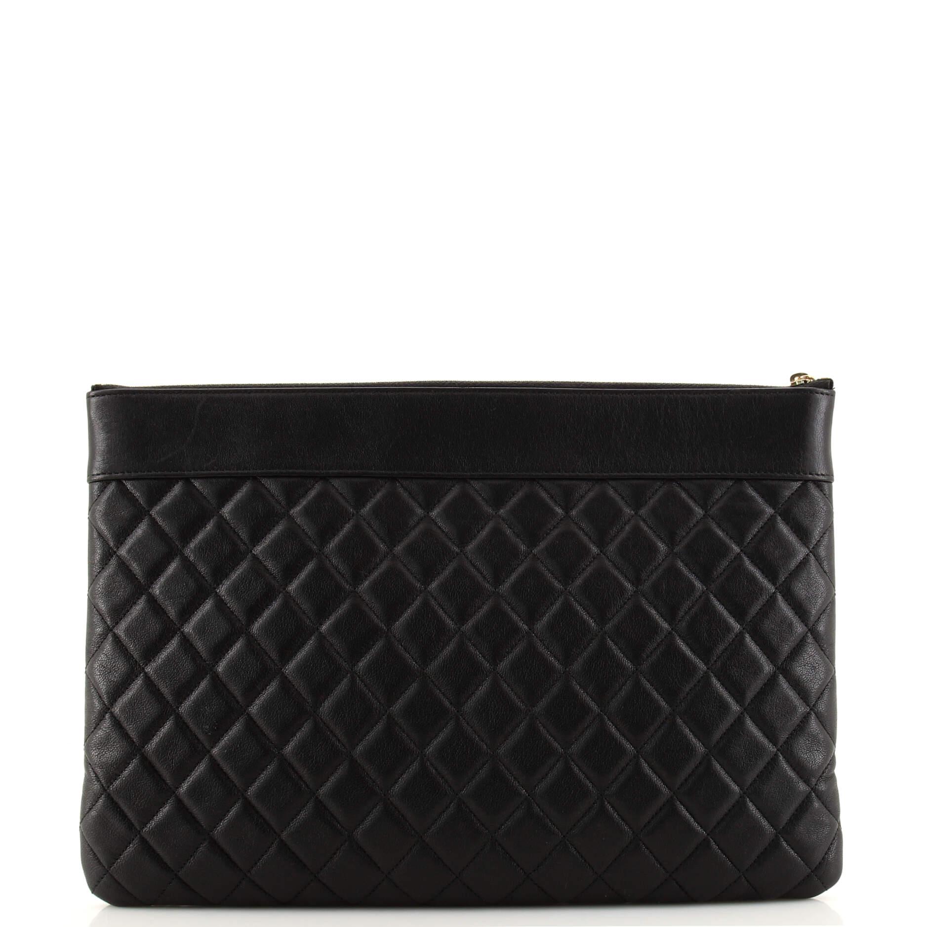 Chanel Mademoiselle Vintage O Case Clutch Quilted Sheepskin Large In Good Condition In NY, NY