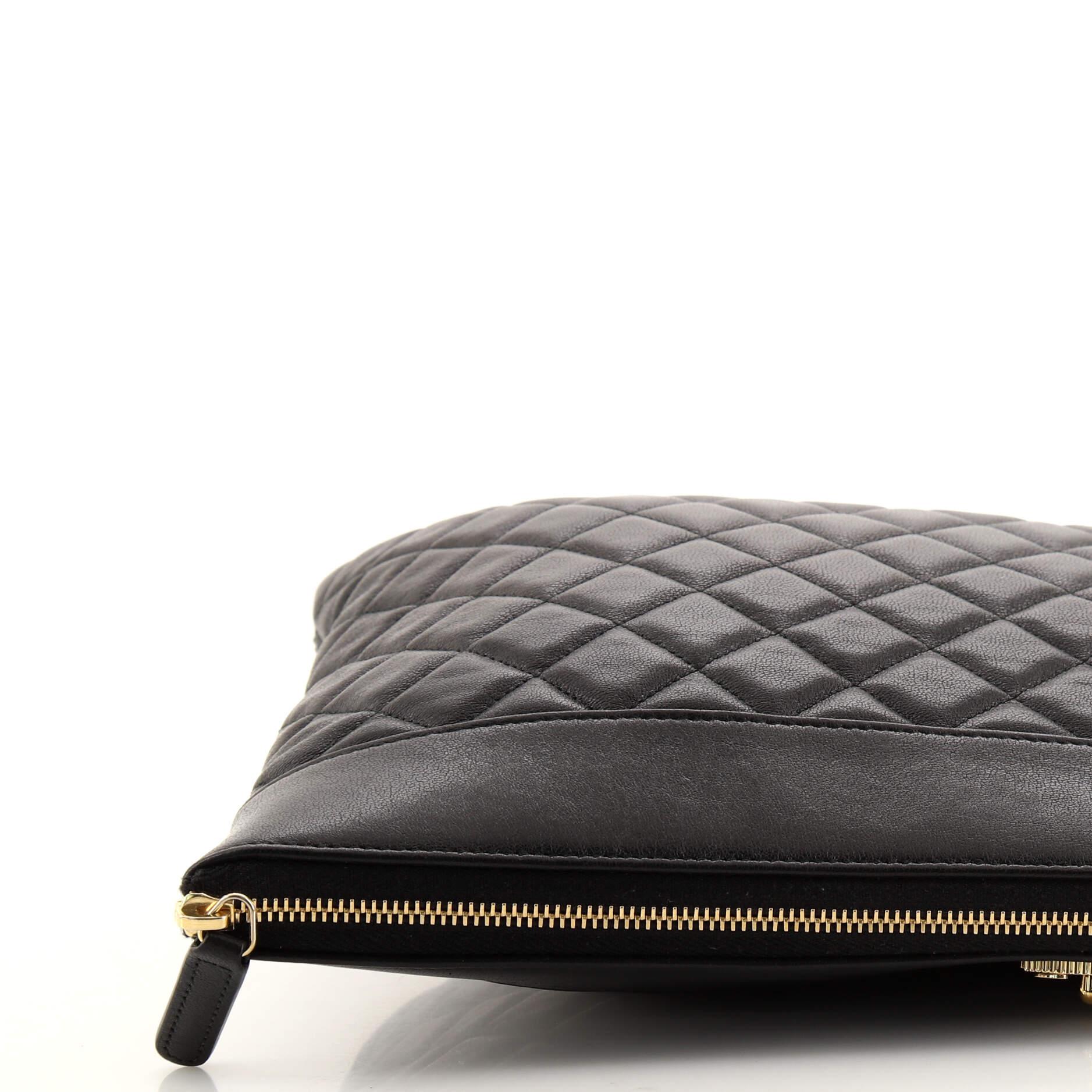 Chanel Mademoiselle Vintage O Case Clutch Quilted Sheepskin Large 2