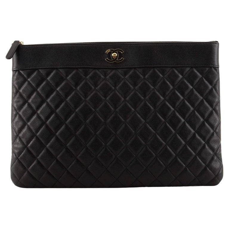 Chanel Mademoiselle Vintage O Case Clutch Quilted Sheepskin Large