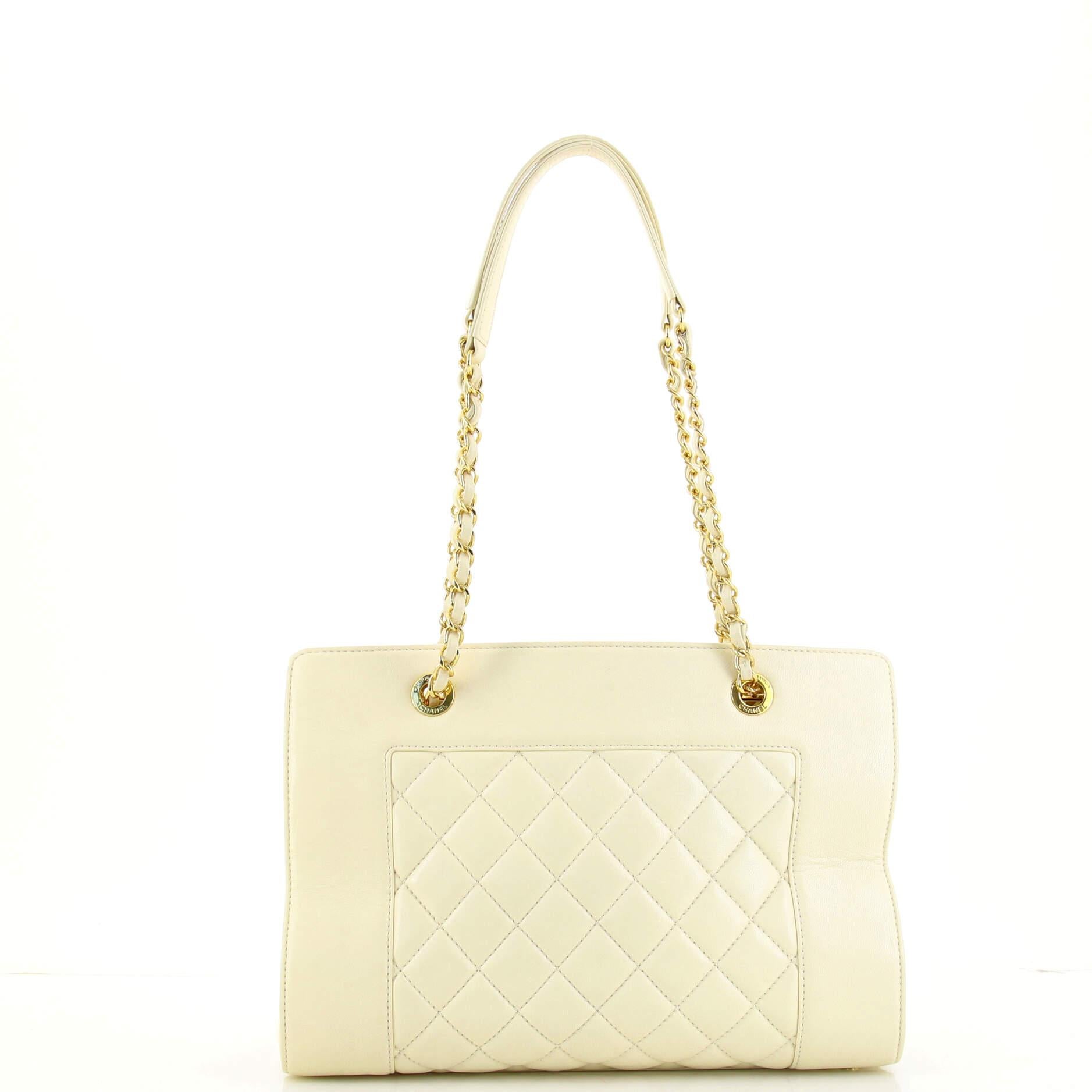 Chanel Mademoiselle Vintage Shopping Tote Quilted Sheepskin Medium In Good Condition In NY, NY