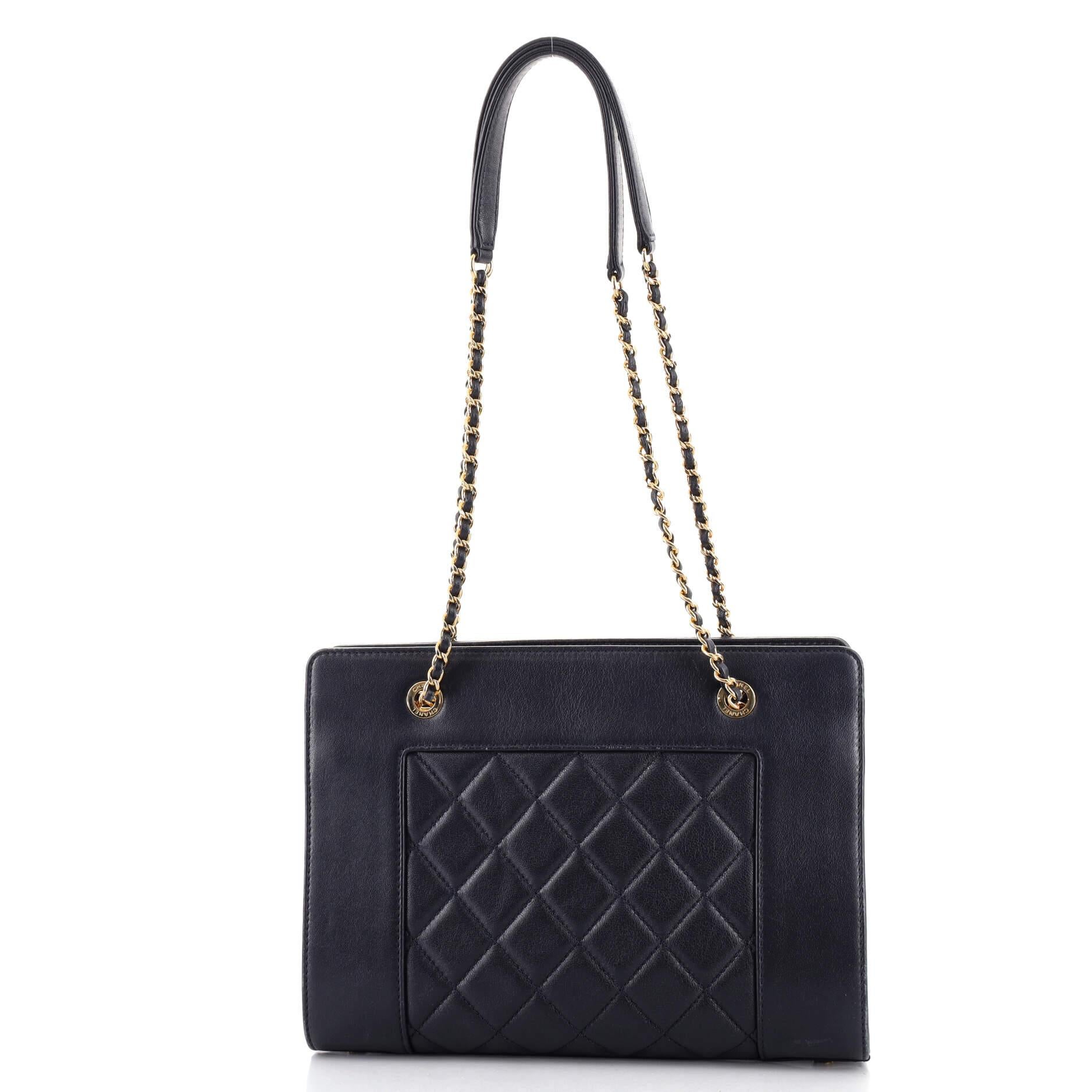 Chanel Mademoiselle Vintage Einkaufstasche aus gestepptem Schafsleder im Zustand „Gut“ in NY, NY