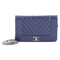 Chanel Mademoiselle Vintage Wallet on Chain Chevron Metallic Leather
