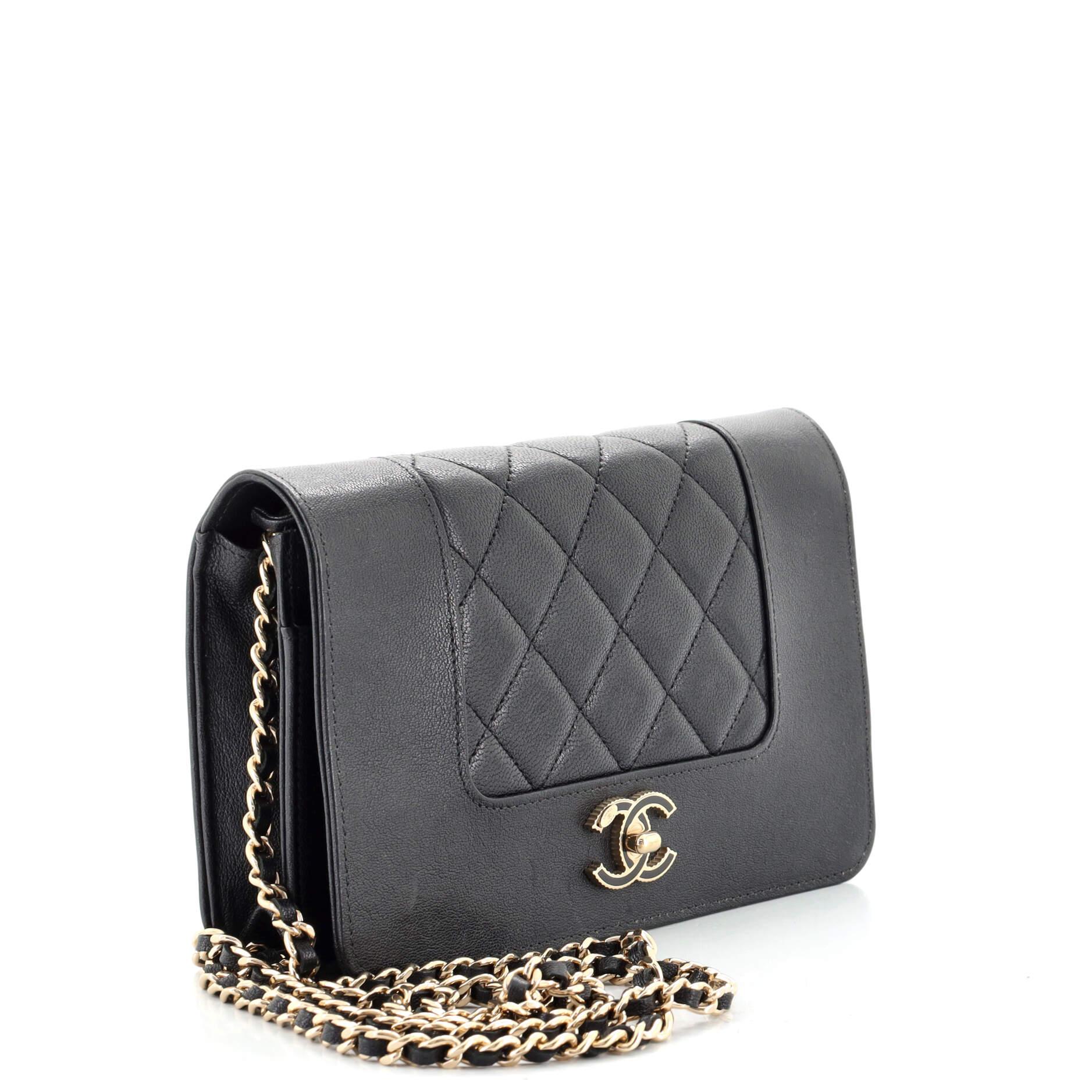 Black Chanel Mademoiselle Vintage Wallet on Chain Quilted Sheepskin