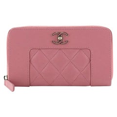 Chanel Mademoiselle Vintage Zip Around Wallet Quilted Sheepskin Small