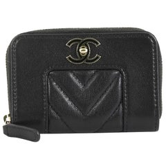 Chanel Mademoiselle Vintage Zip Coin Purse Chevron Sheepskin Small