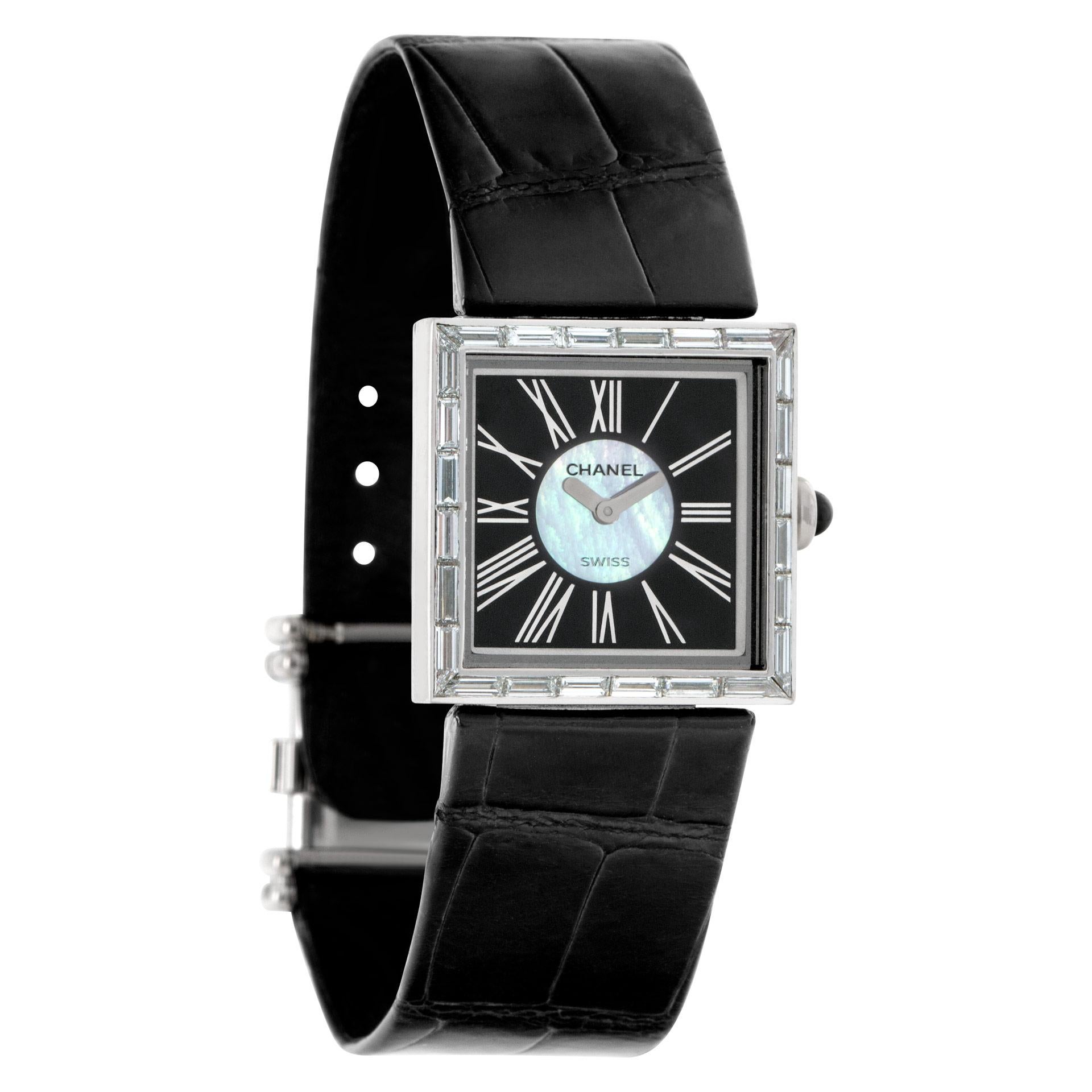 Modern Chanel Mademoiselle Xxx 18k White Gold Black & Silver Dial Quartz Watch