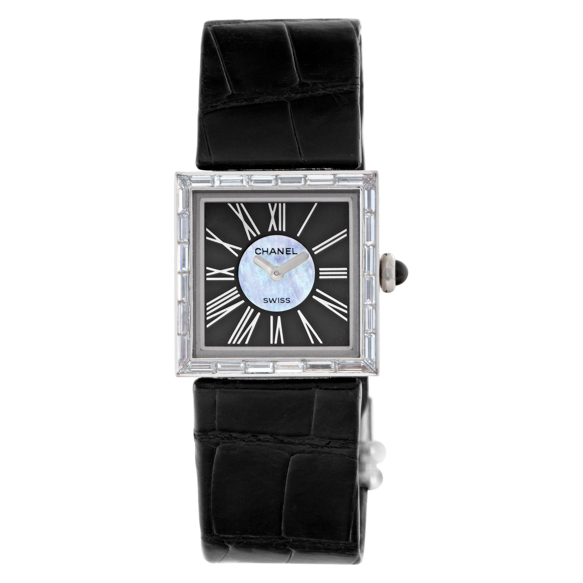 Chanel Mademoiselle Xxx 18k White Gold Black & Silver Dial Quartz Watch In Excellent Condition For Sale In Surfside, FL