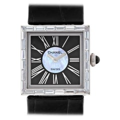 Chanel Mademoiselle Xxx 18k White Gold Black & Silver Dial Quartz Watch