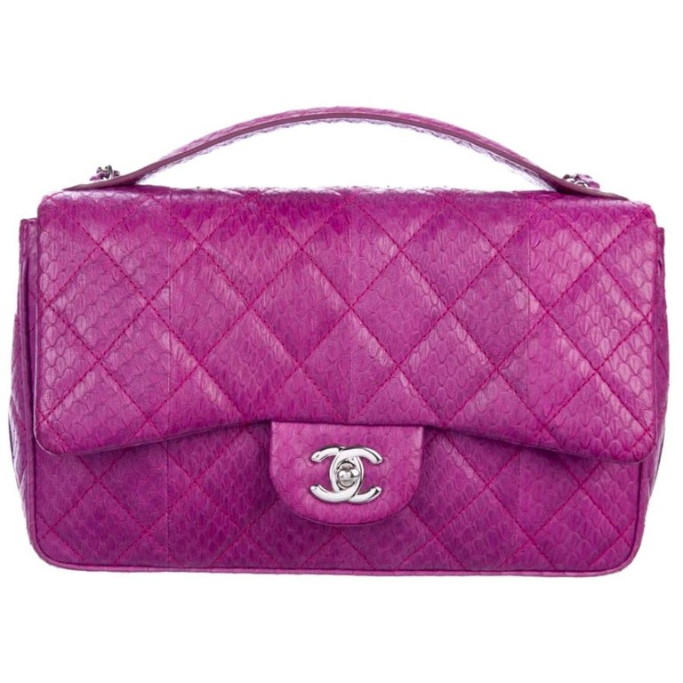 Chanel Magenta Pink Snakeskin Exotic Silver Medium Top Handle Shoulder Flap  Bag For Sale at 1stDibs