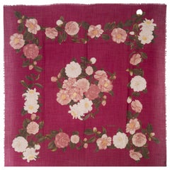 CHANEL magenta pink wool & silk CAMELIA PRINT Shawl Scarf