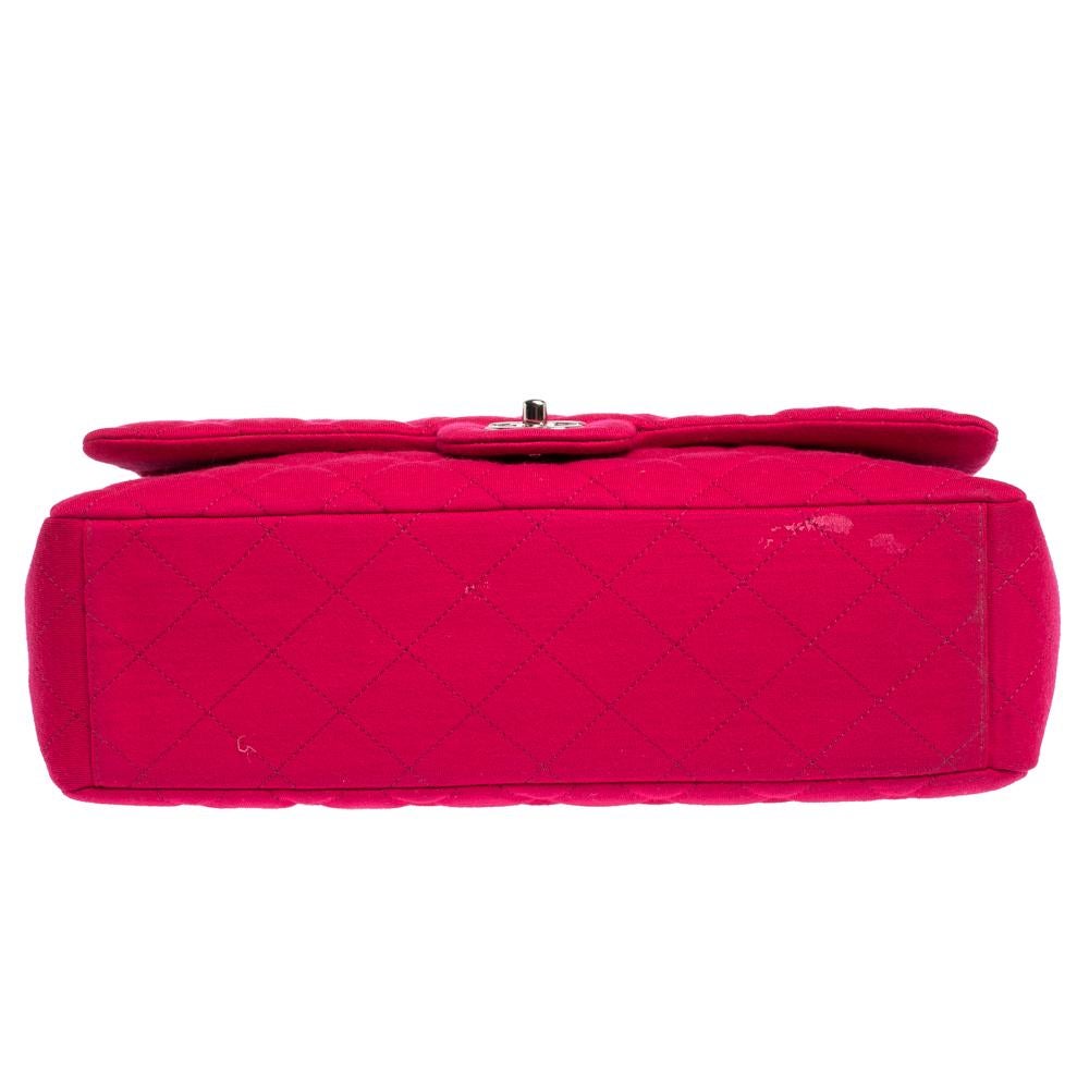 Red Chanel Magenta Quilted Jersey Maxi Classic Single Flap Bag
