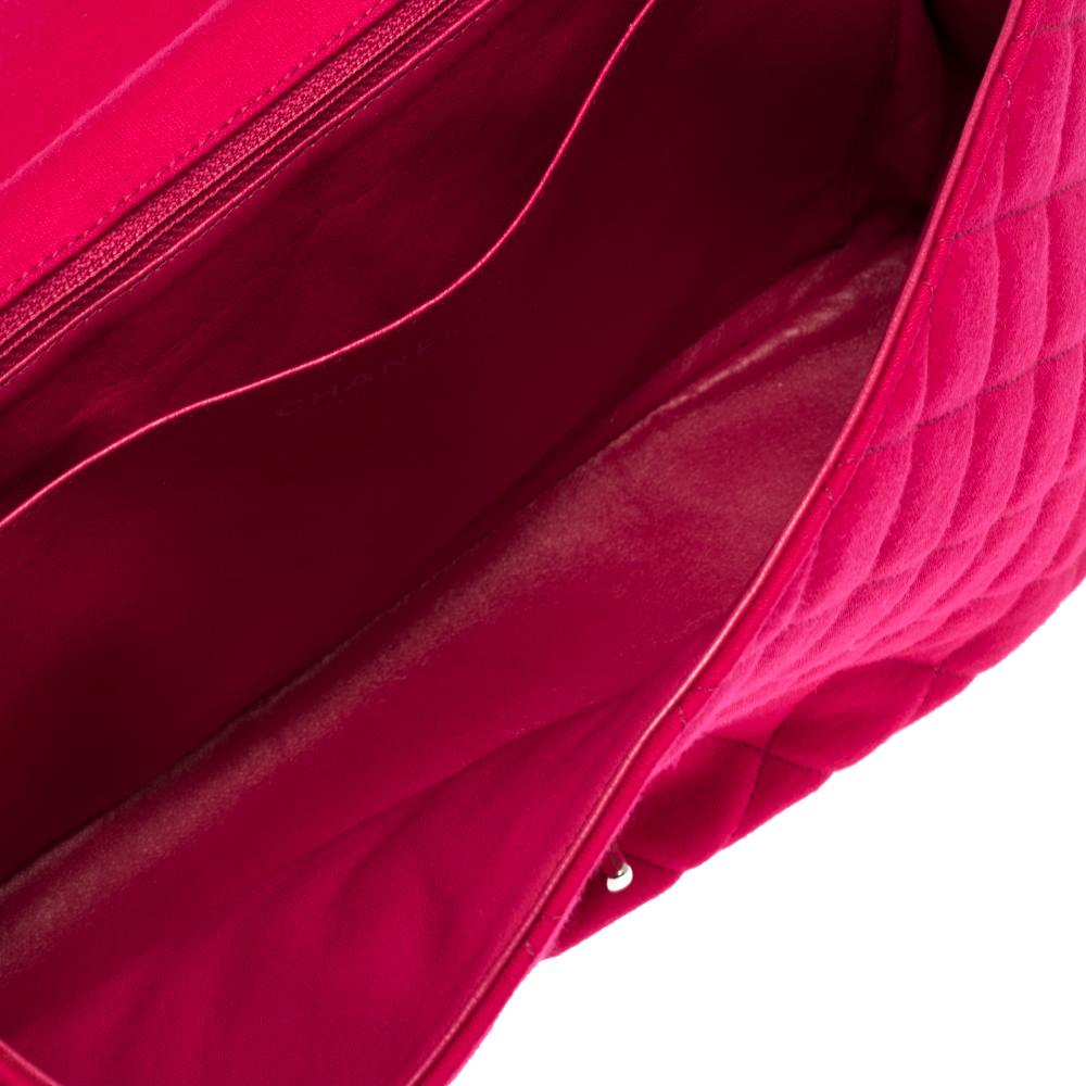 Chanel Magenta Quilted Jersey Maxi Classic Single Flap Bag 1