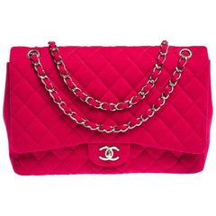 Chanel Magenta Quilted Jersey Maxi Classic Single Flap Bag