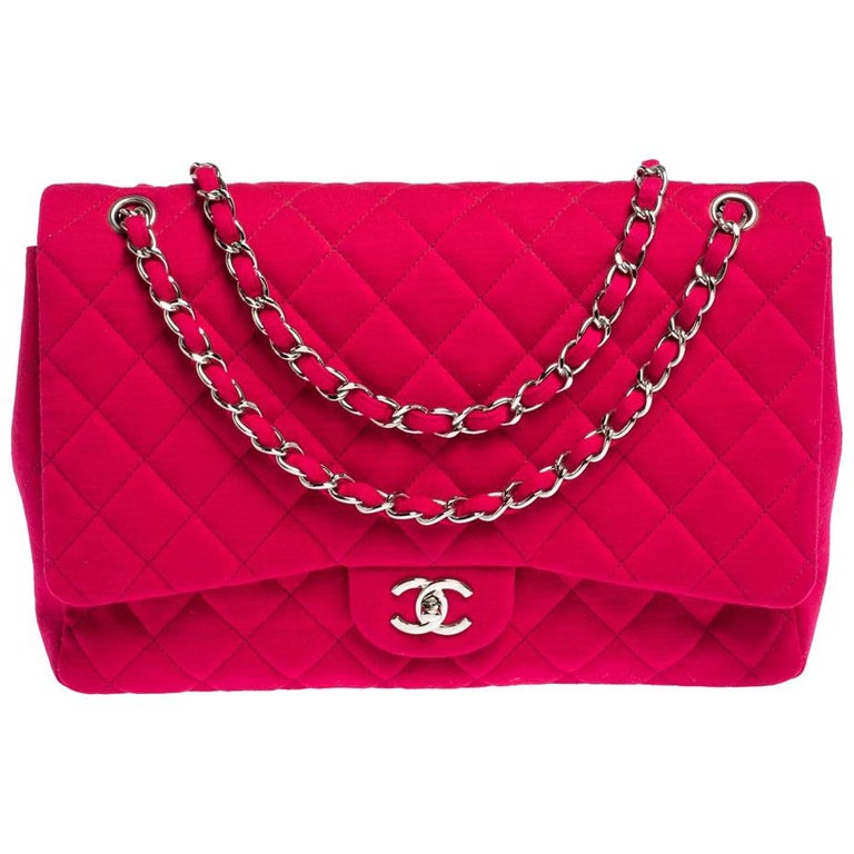 Chanel Magenta Quilted Jersey Maxi Classic Single Flap Bag at 1stDibs