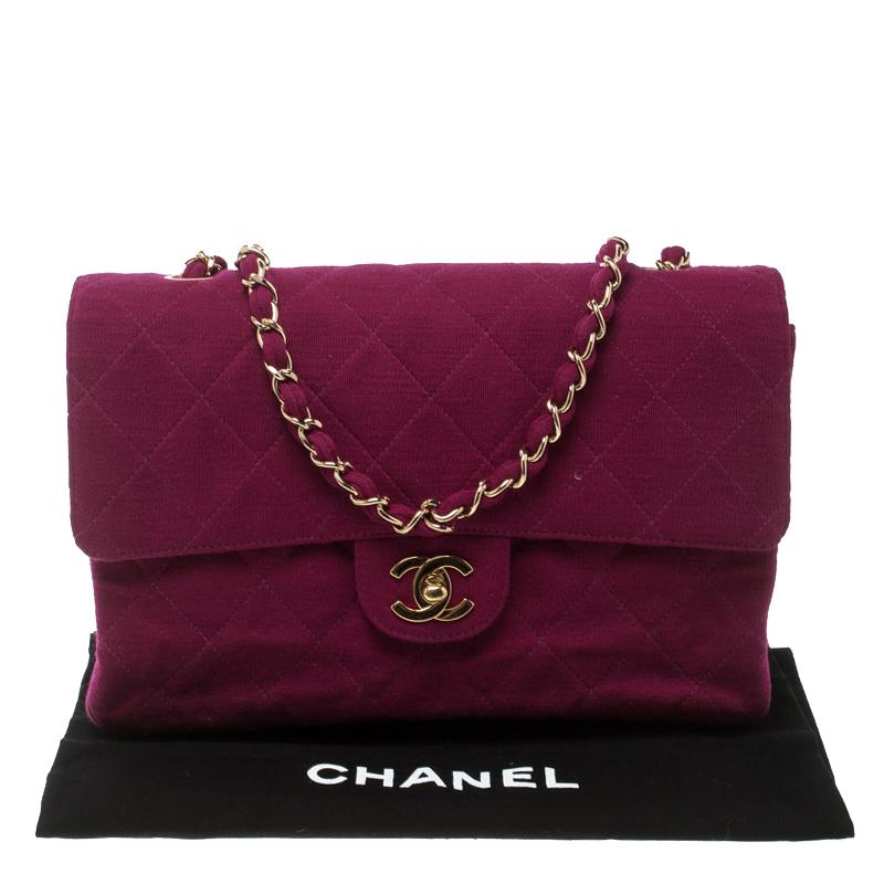 Chanel Magenta Quilted Jersey Medium Classic Single Flap Bag 7