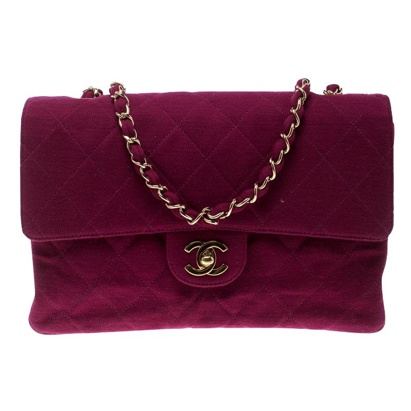 Chanel Magenta Quilted Jersey Medium Classic Single Flap Bag