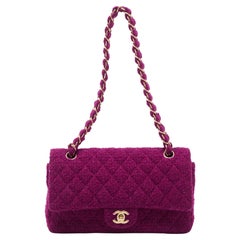 Chanel Magenta Quilted Tweed Medium Classic Double Flap Bag