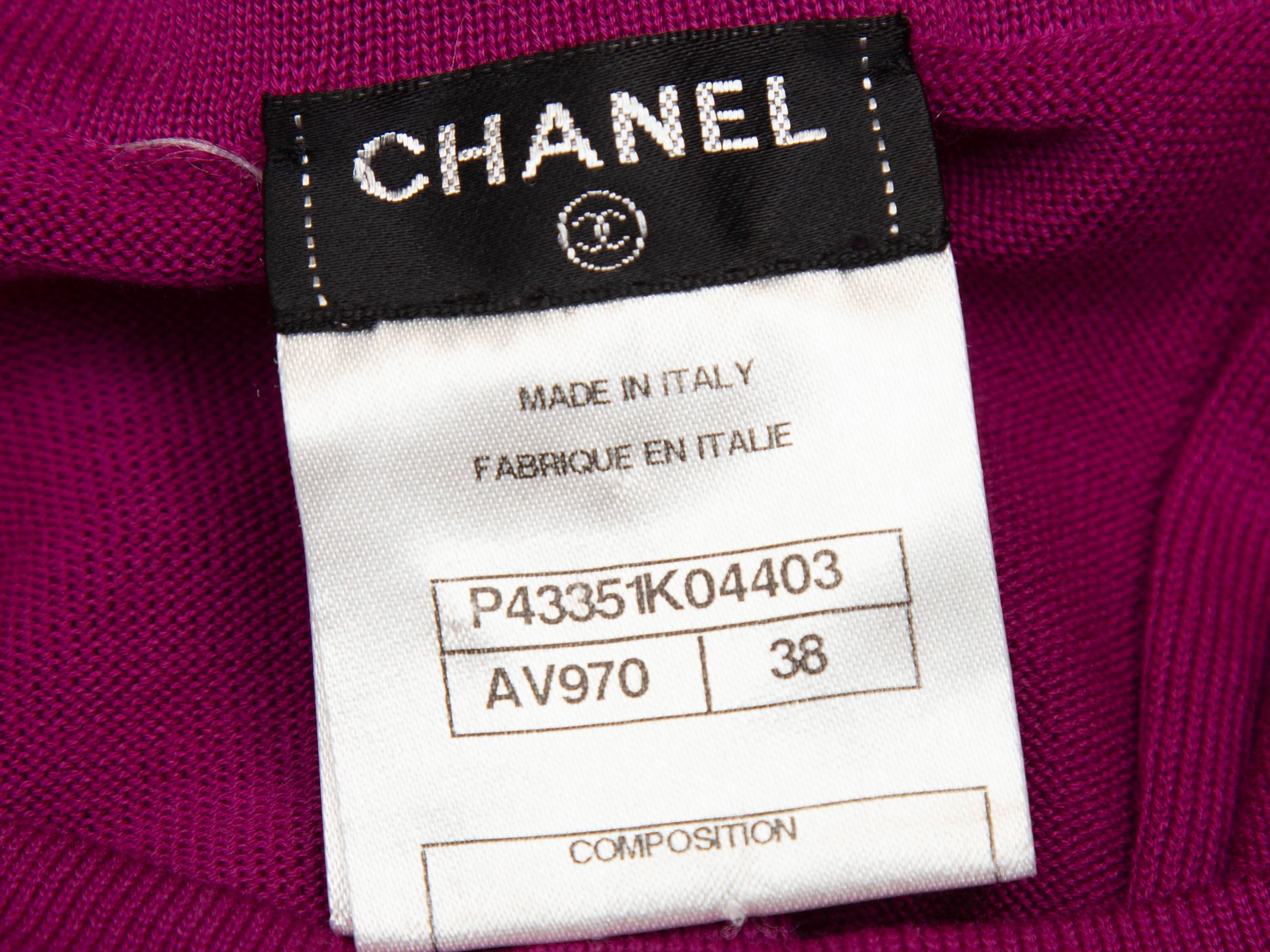 Product details: Magenta cotton knit sleeveless top by Chanel. Crew neck. Designer size 38. 28