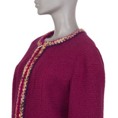 CHANEL magenta wool Tweed Collarless Blazer Jacket 48 XXXL