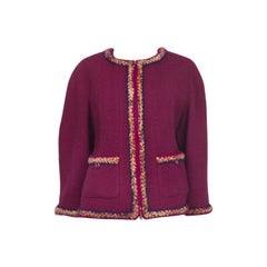 CHANEL magenta wool Tweed Collarless Blazer Jacket 48 XXXL