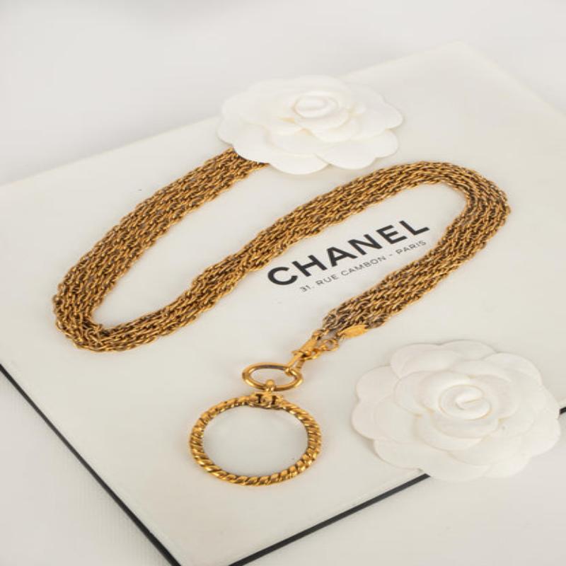 Chanel Magnifying Glass Golden Metal Necklace, 1982 1