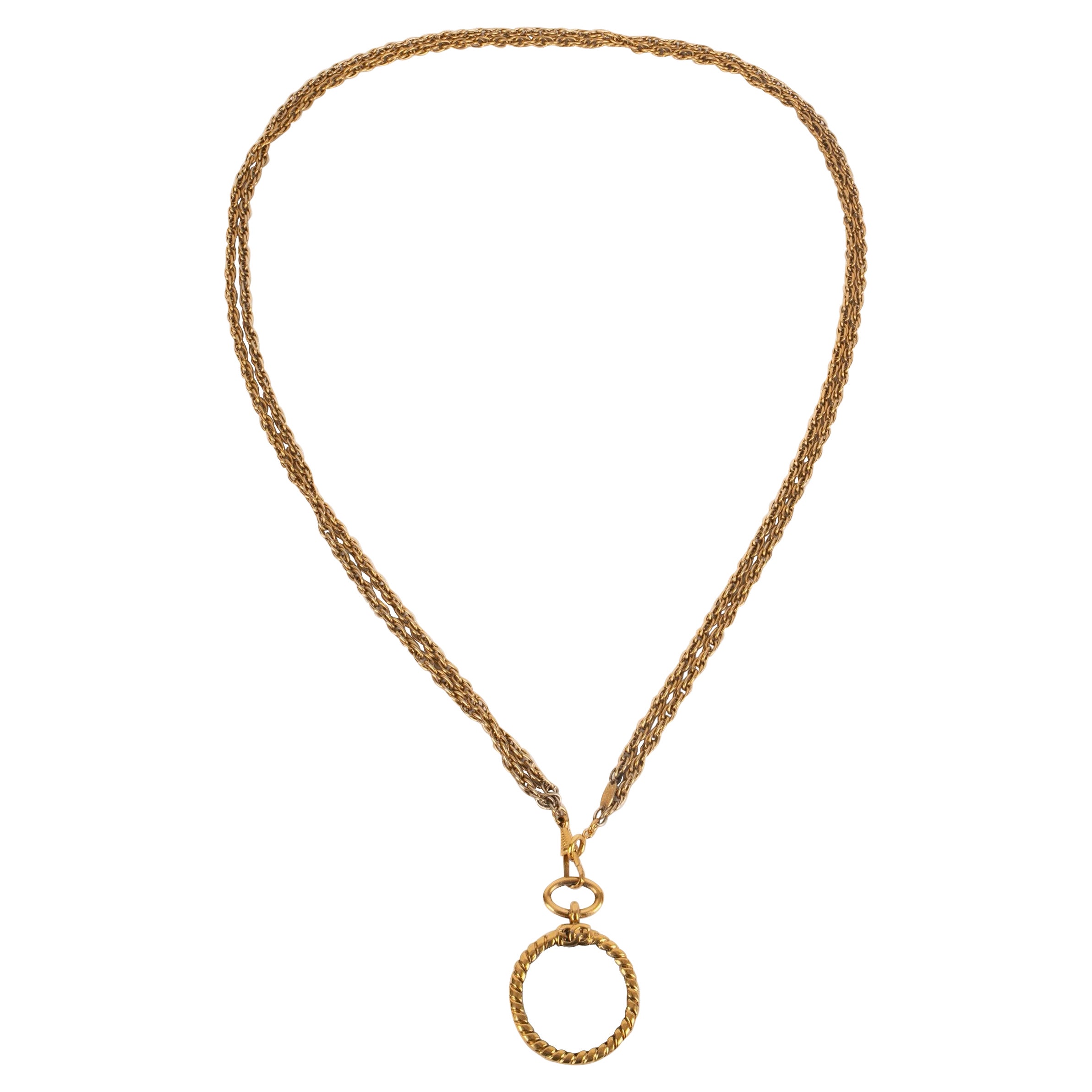 Chanel Magnifying Glass Golden Metal Necklace, 1982
