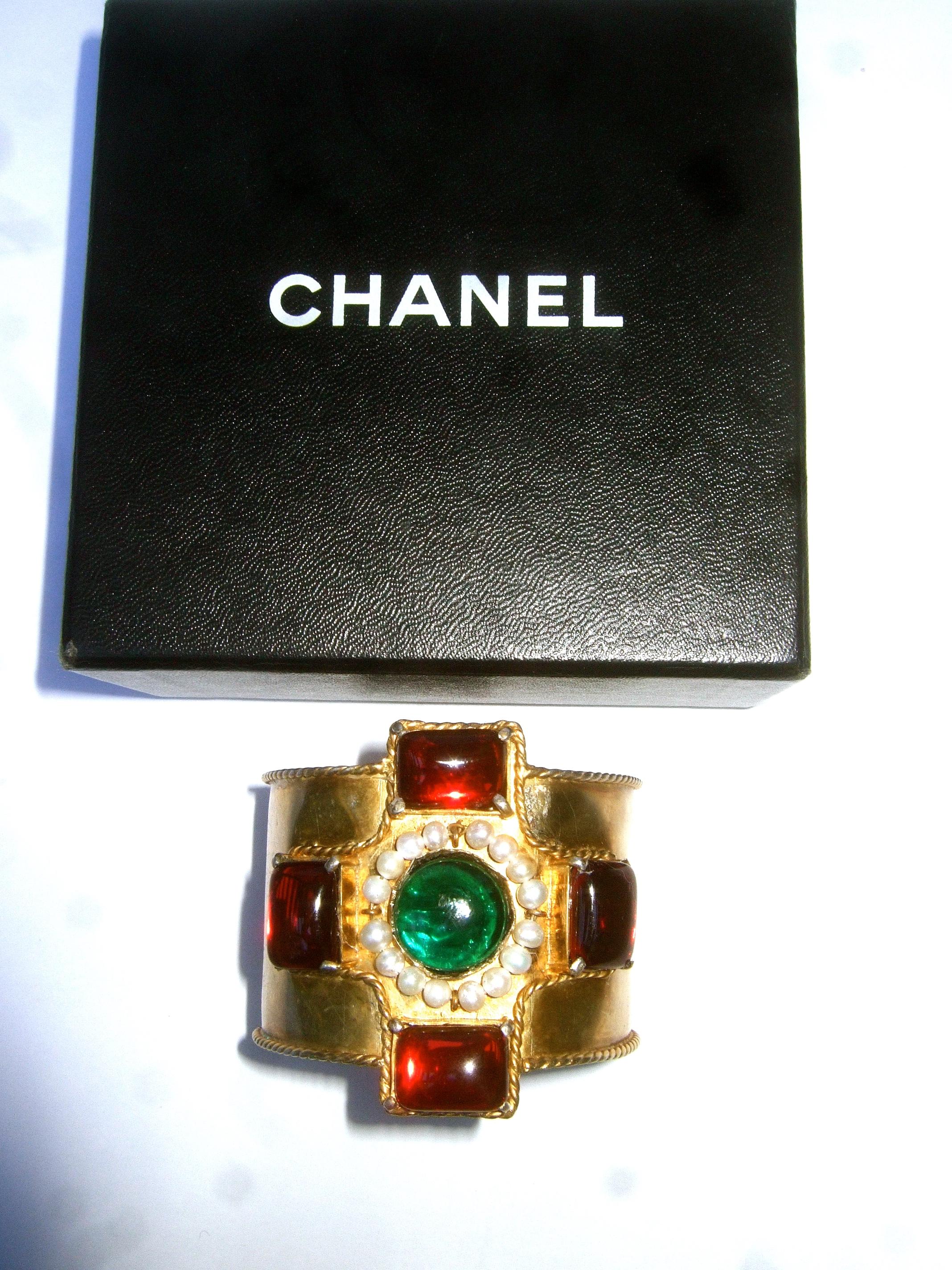 Chanel Maison Gripoix Byzantine Style Poured Glass Gilt Metal Cuff  c 1984 2