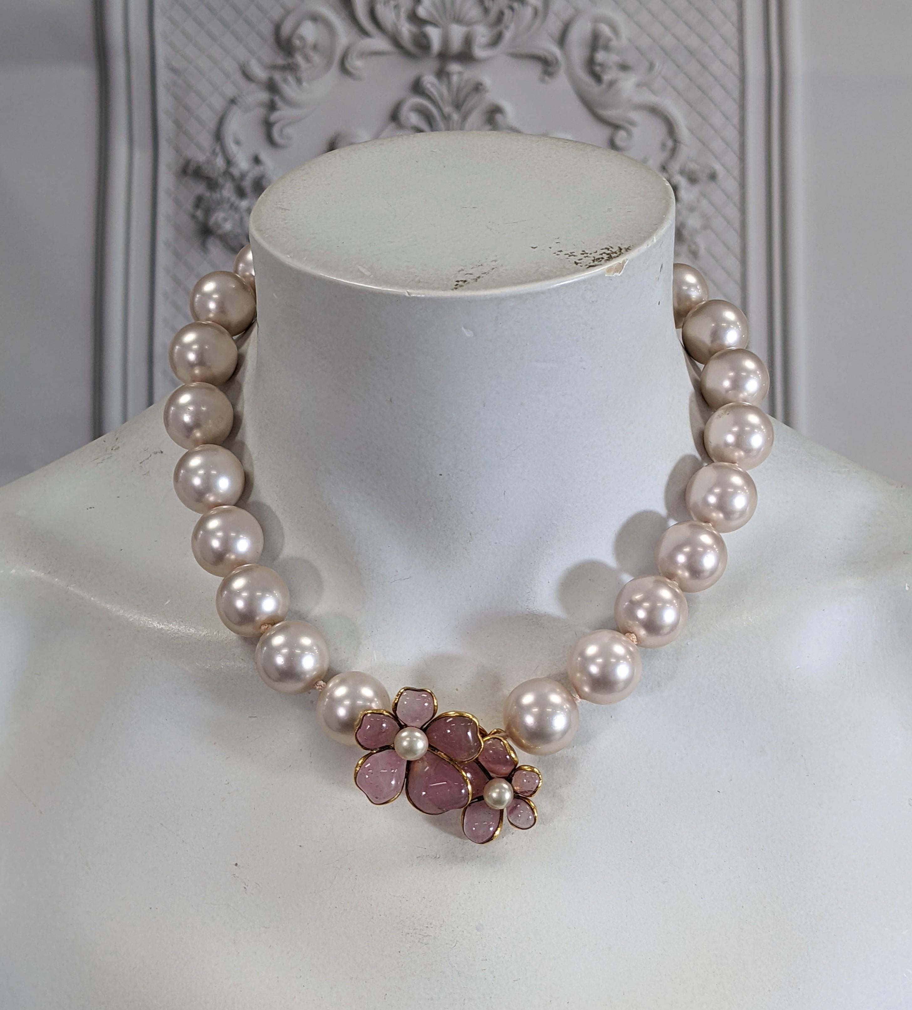 Chanel Maison Gripoix Poured Glass Double Flower Necklace For Sale 2
