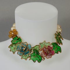 CHANEL MAISON GRIPOIX Poured Glass Flowers and Baroque Pearls Choker Necklace