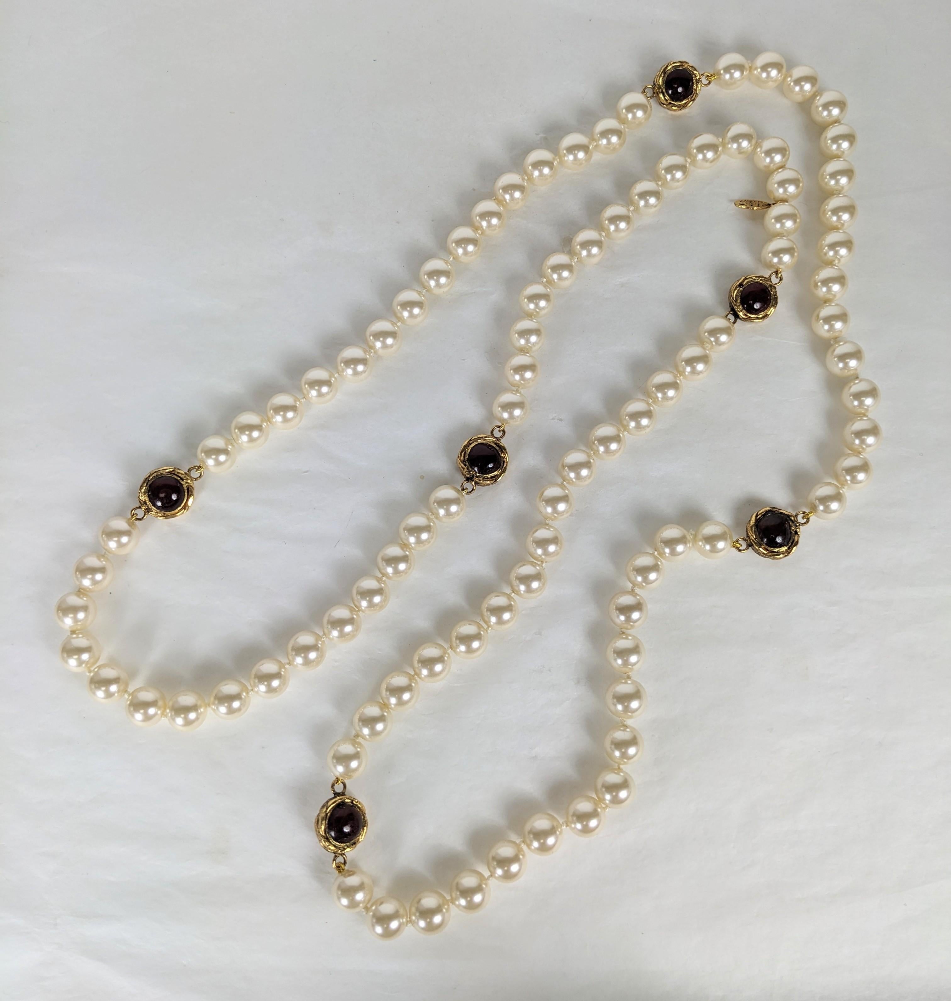 Chanel Maison Gripoix Poured Glass Ruby Link Pearl Necklace In Excellent Condition For Sale In New York, NY