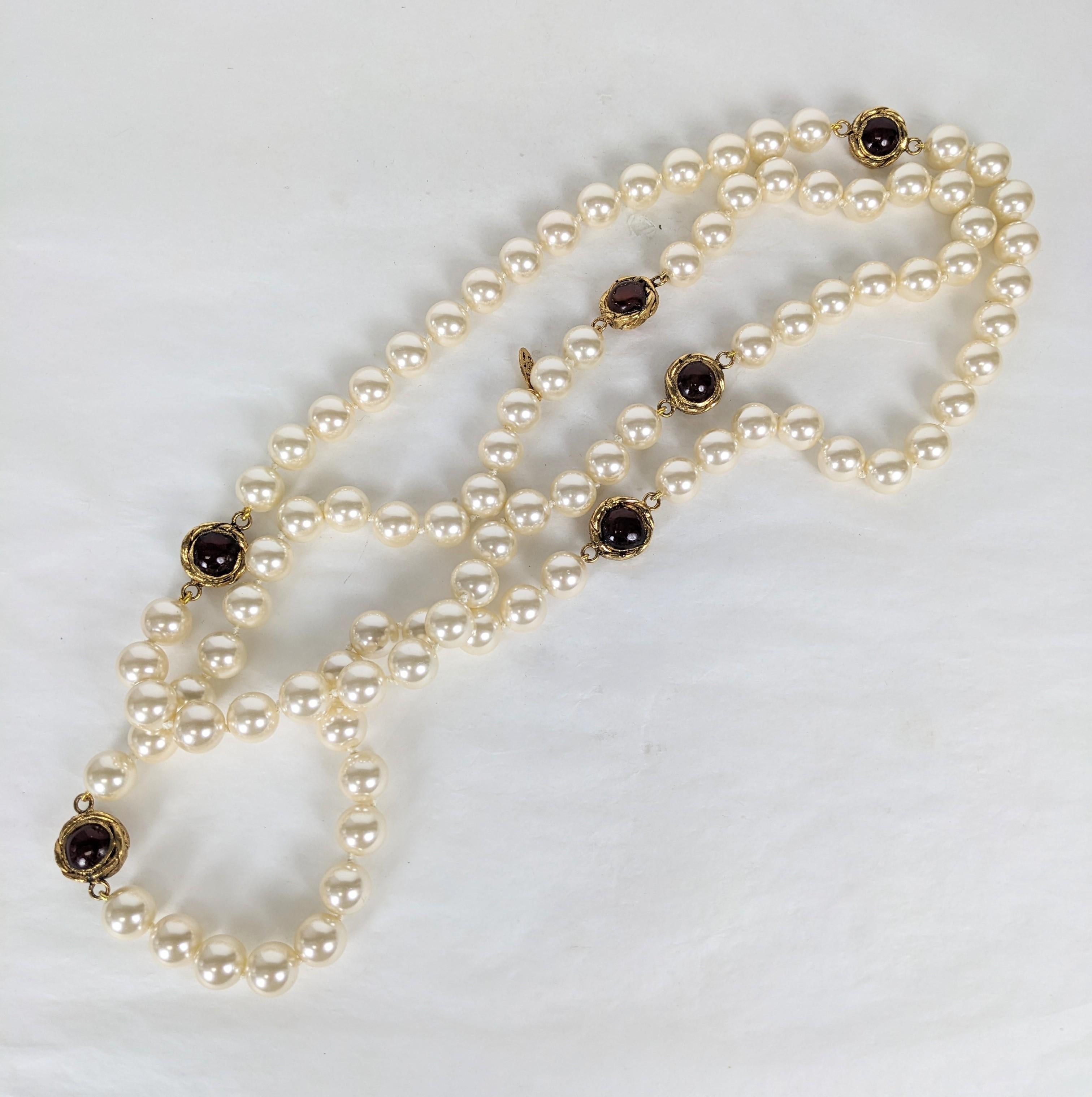 Chanel Maison Gripoix Poured Glass Ruby Link Pearl Necklace For Sale 1
