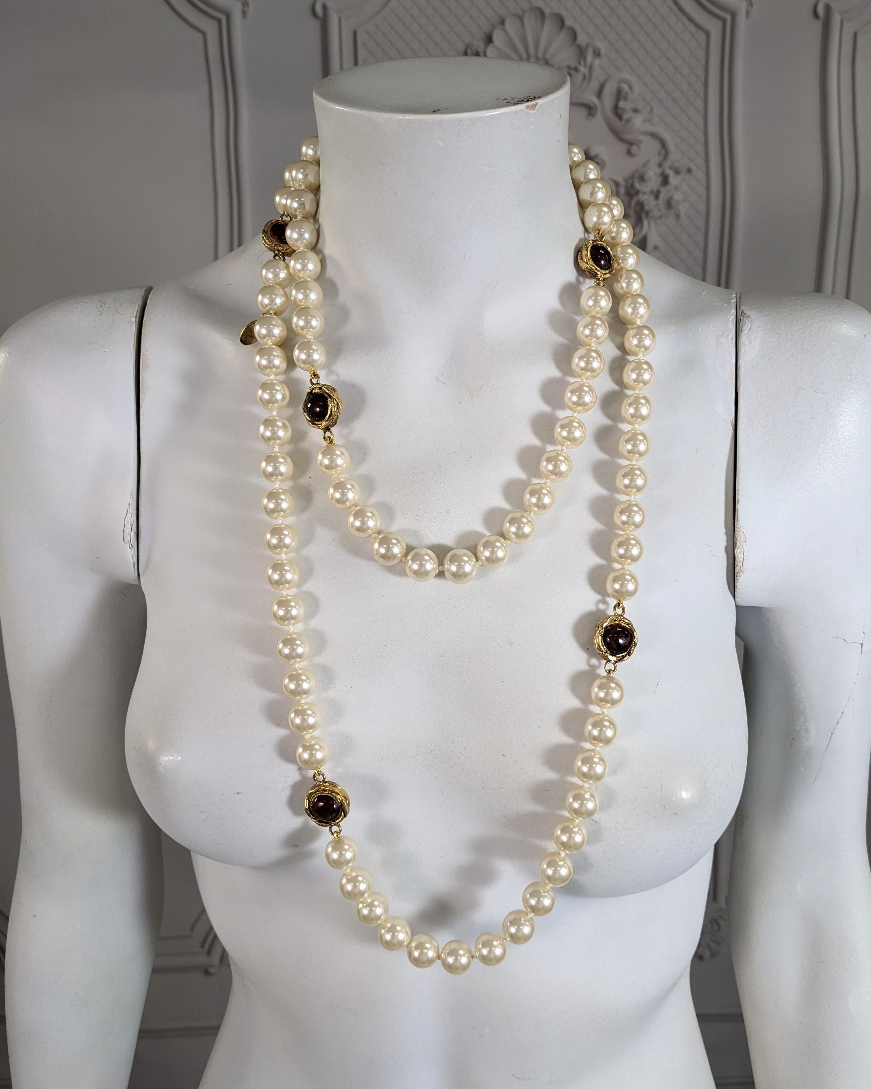 Chanel Maison Gripoix Poured Glass Ruby Link Pearl Necklace For Sale 2