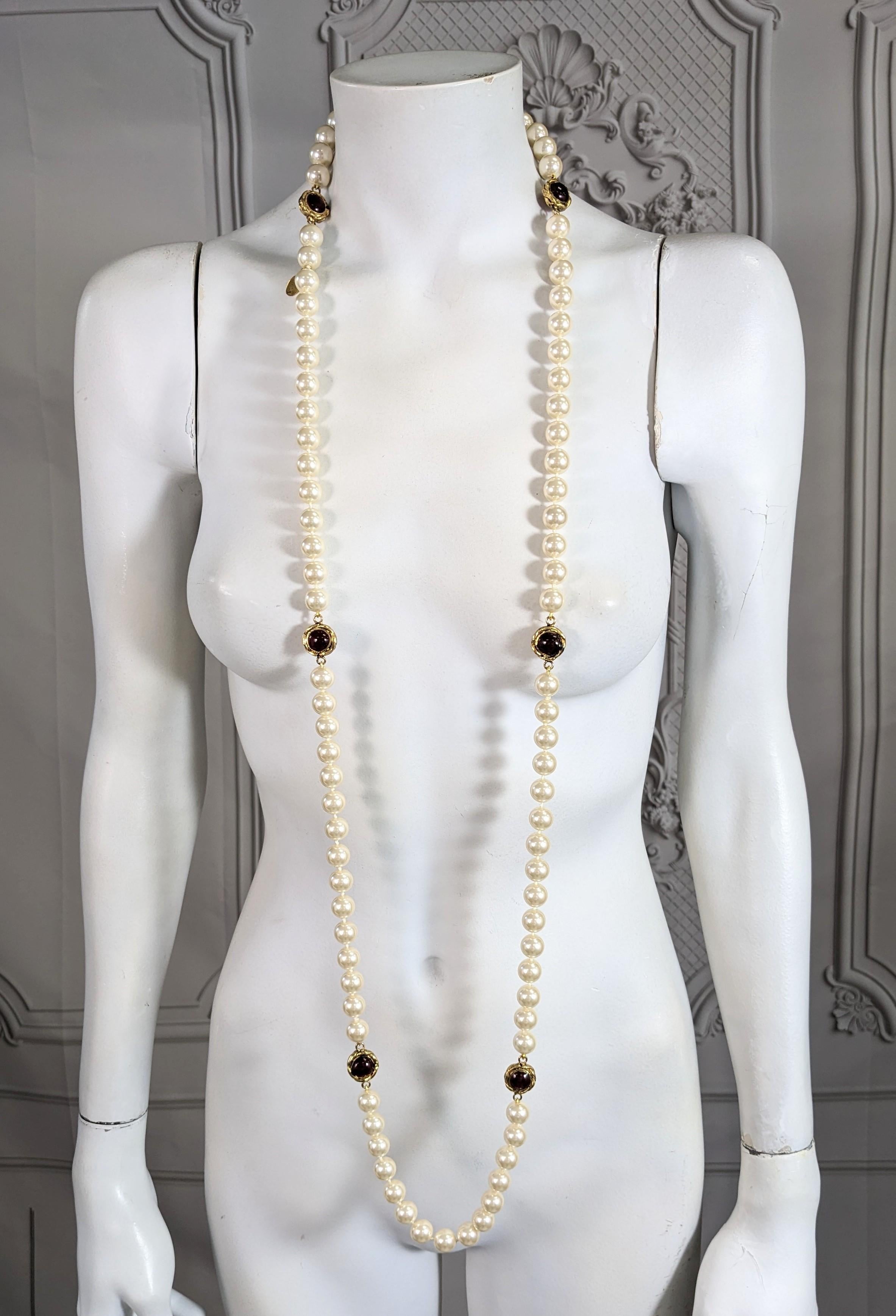 Chanel Maison Gripoix Poured Glass Ruby Link Pearl Necklace For Sale 3