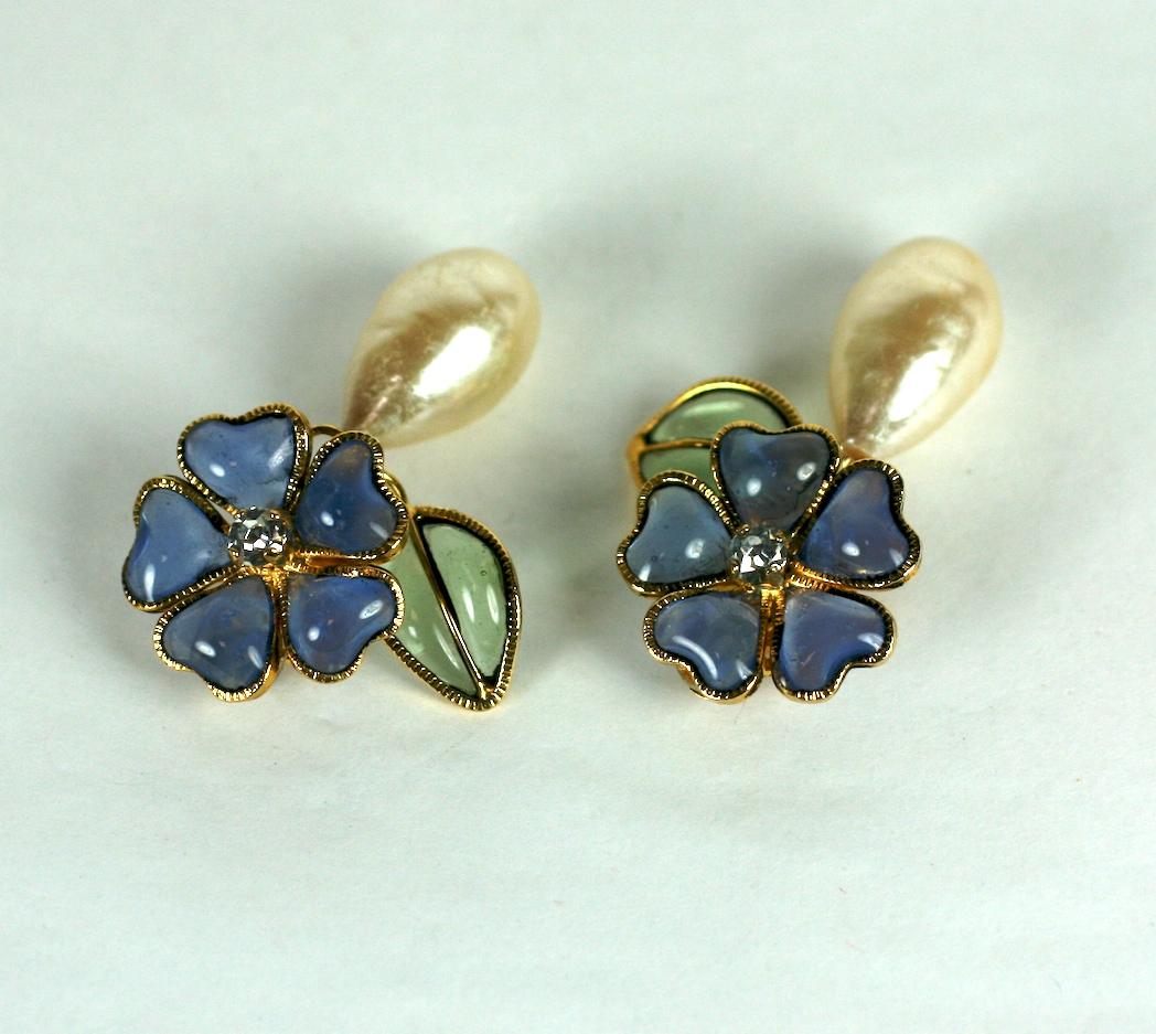 Chanel Maison Gripoix Romantic Flower Ear Clips In Excellent Condition For Sale In New York, NY